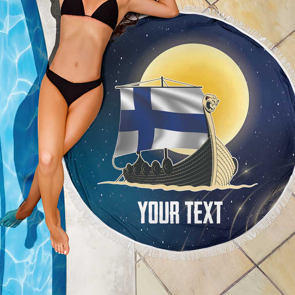 Personalized Finland Drakkar Vikings Beach Blanket Longships with Vegvisir