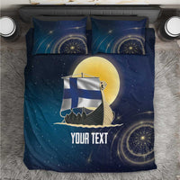 Personalized Finland Drakkar Vikings Bedding Set Longships with Vegvisir