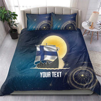Personalized Finland Drakkar Vikings Bedding Set Longships with Vegvisir