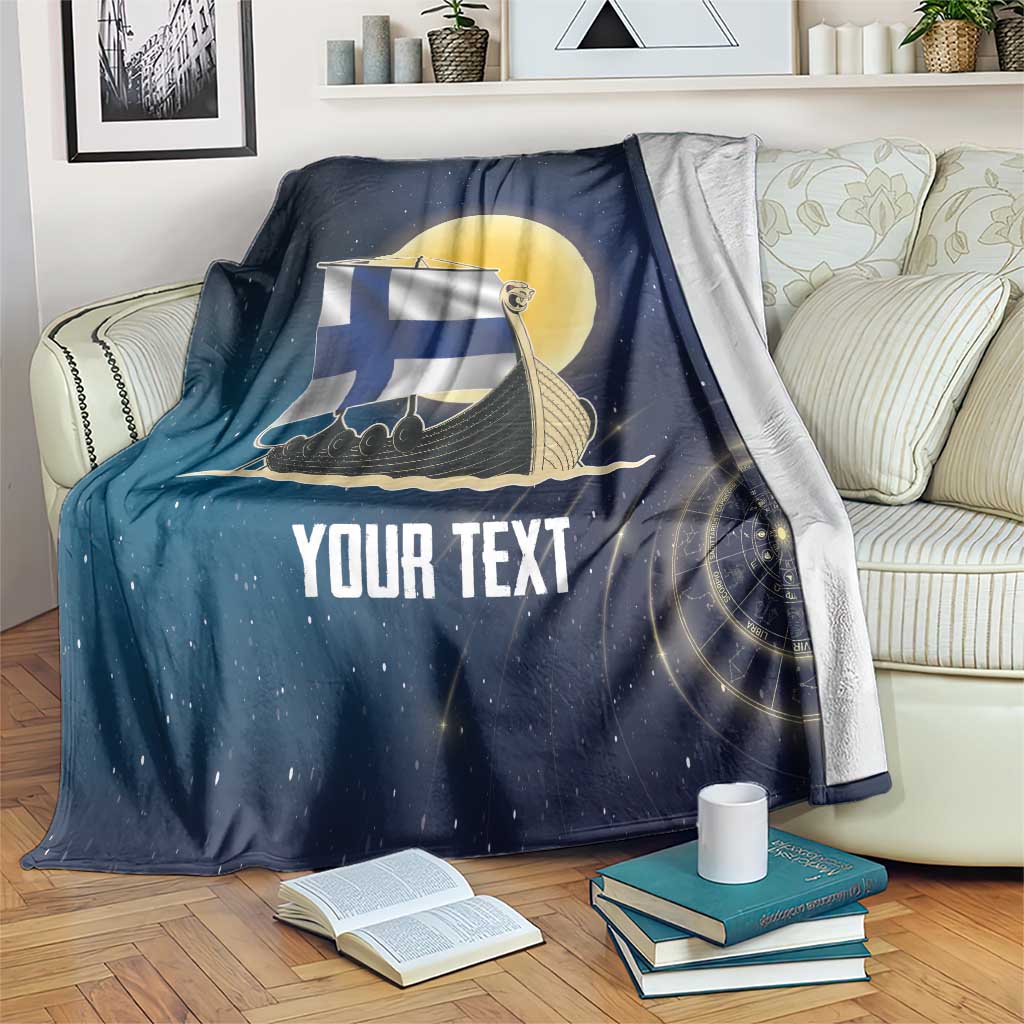 Personalized Finland Drakkar Vikings Blanket Longships with Vegvisir