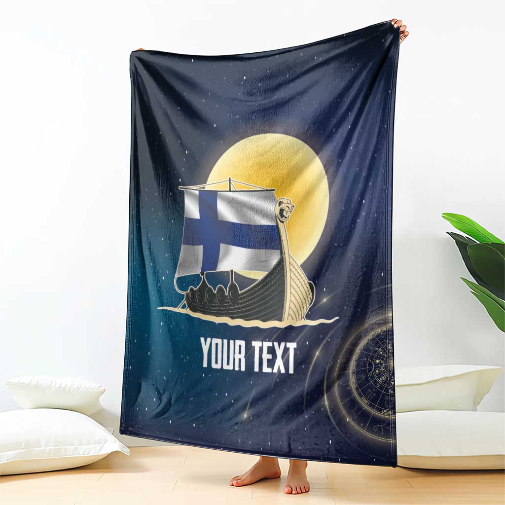 Personalized Finland Drakkar Vikings Blanket Longships with Vegvisir