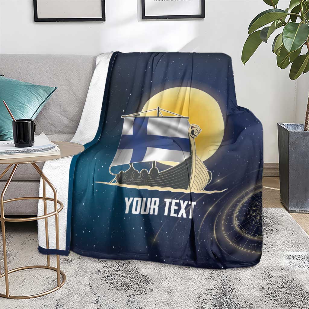 Personalized Finland Drakkar Vikings Blanket Longships with Vegvisir
