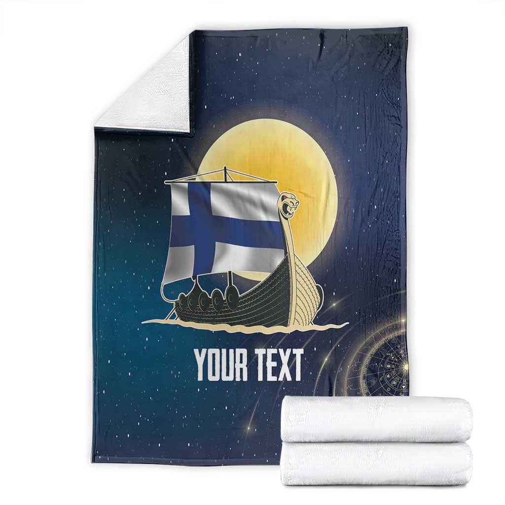Personalized Finland Drakkar Vikings Blanket Longships with Vegvisir