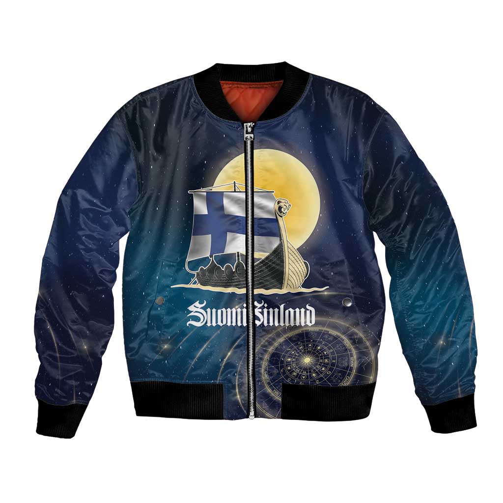 Personalized Finland Drakkar Vikings Bomber Jacket Longships with Vegvisir