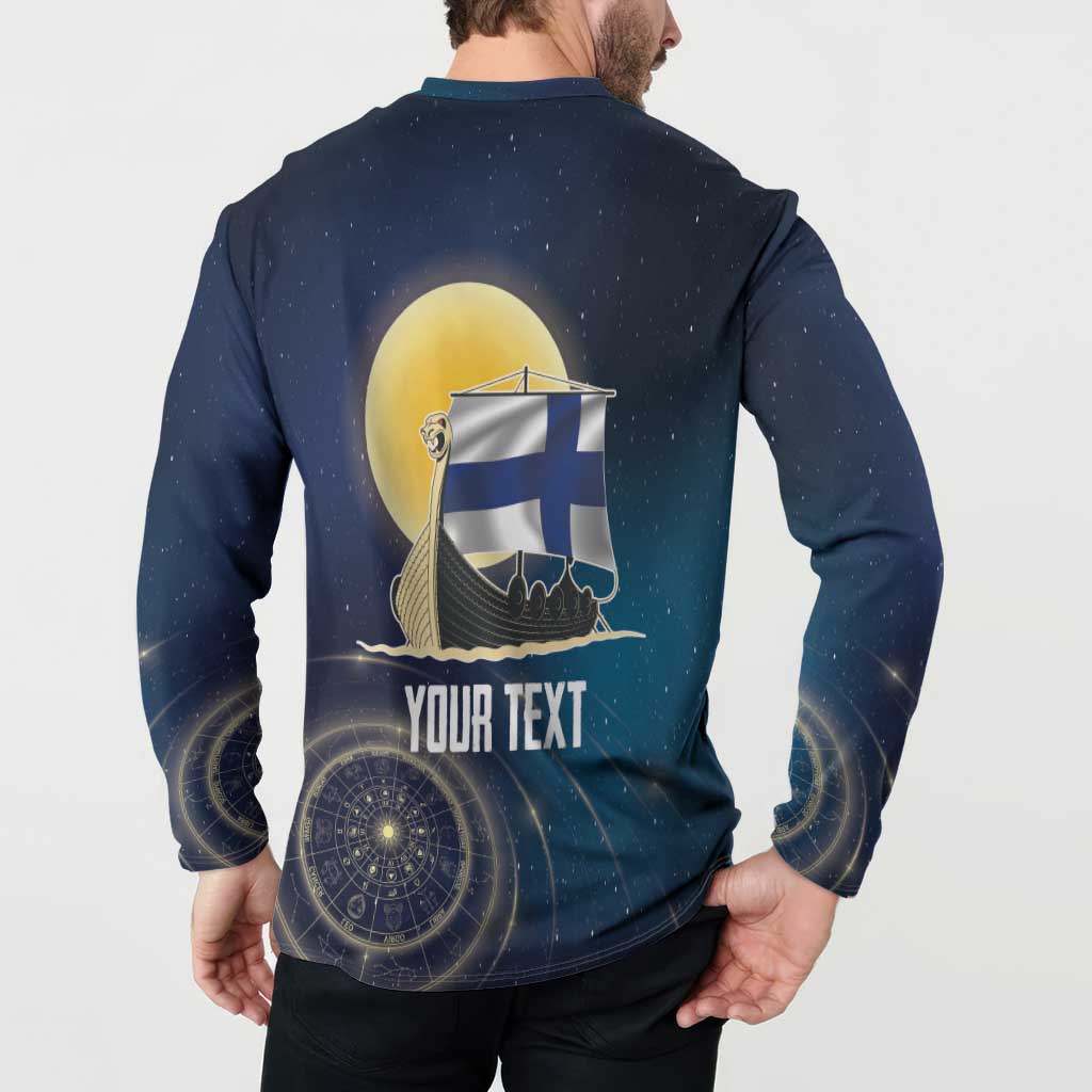 Personalized Finland Drakkar Vikings Button Sweatshirt Longships with Vegvisir