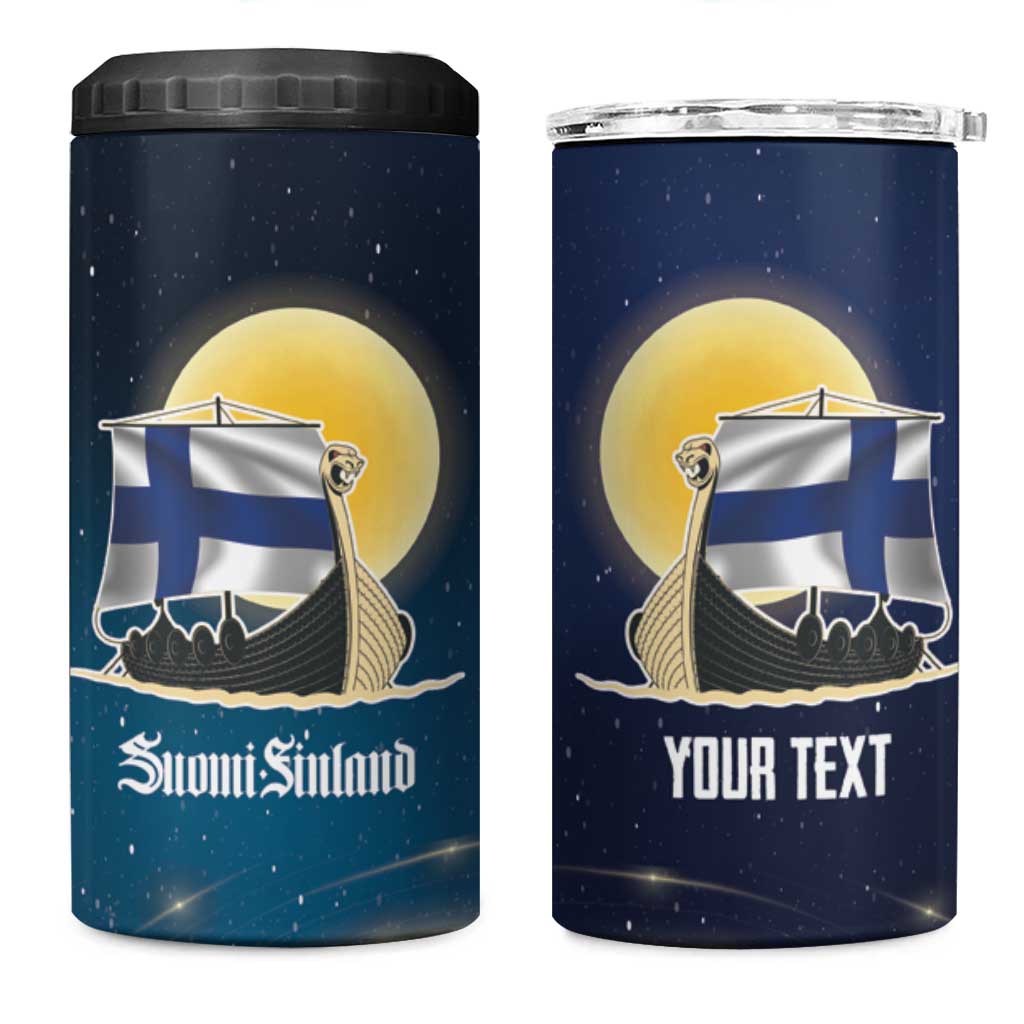Personalized Finland Drakkar Vikings 4 in 1 Can Cooler Tumbler Longships with Vegvisir