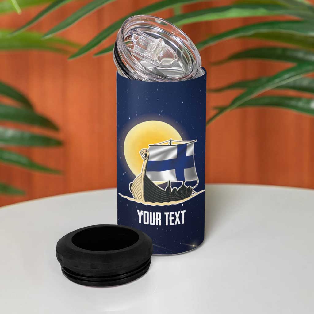 Personalized Finland Drakkar Vikings 4 in 1 Can Cooler Tumbler Longships with Vegvisir