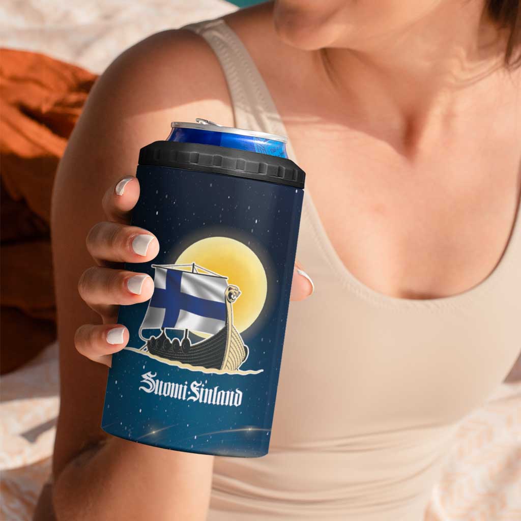 Personalized Finland Drakkar Vikings 4 in 1 Can Cooler Tumbler Longships with Vegvisir