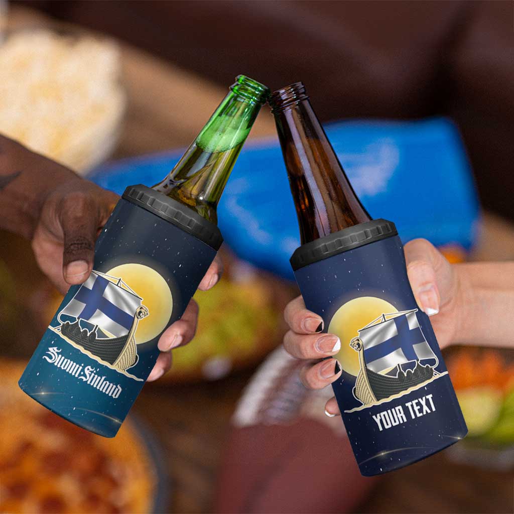 Personalized Finland Drakkar Vikings 4 in 1 Can Cooler Tumbler Longships with Vegvisir