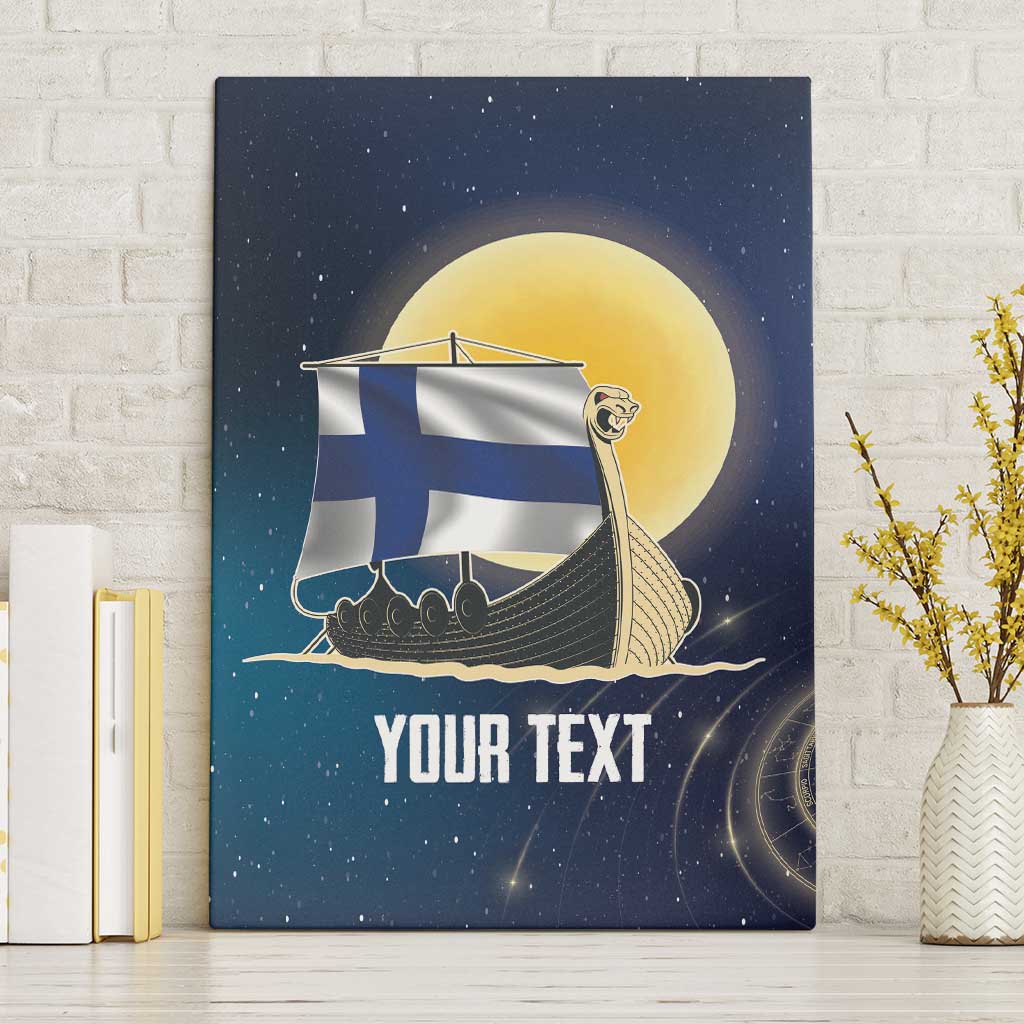 Personalized Finland Drakkar Vikings Canvas Wall Art Longships with Vegvisir