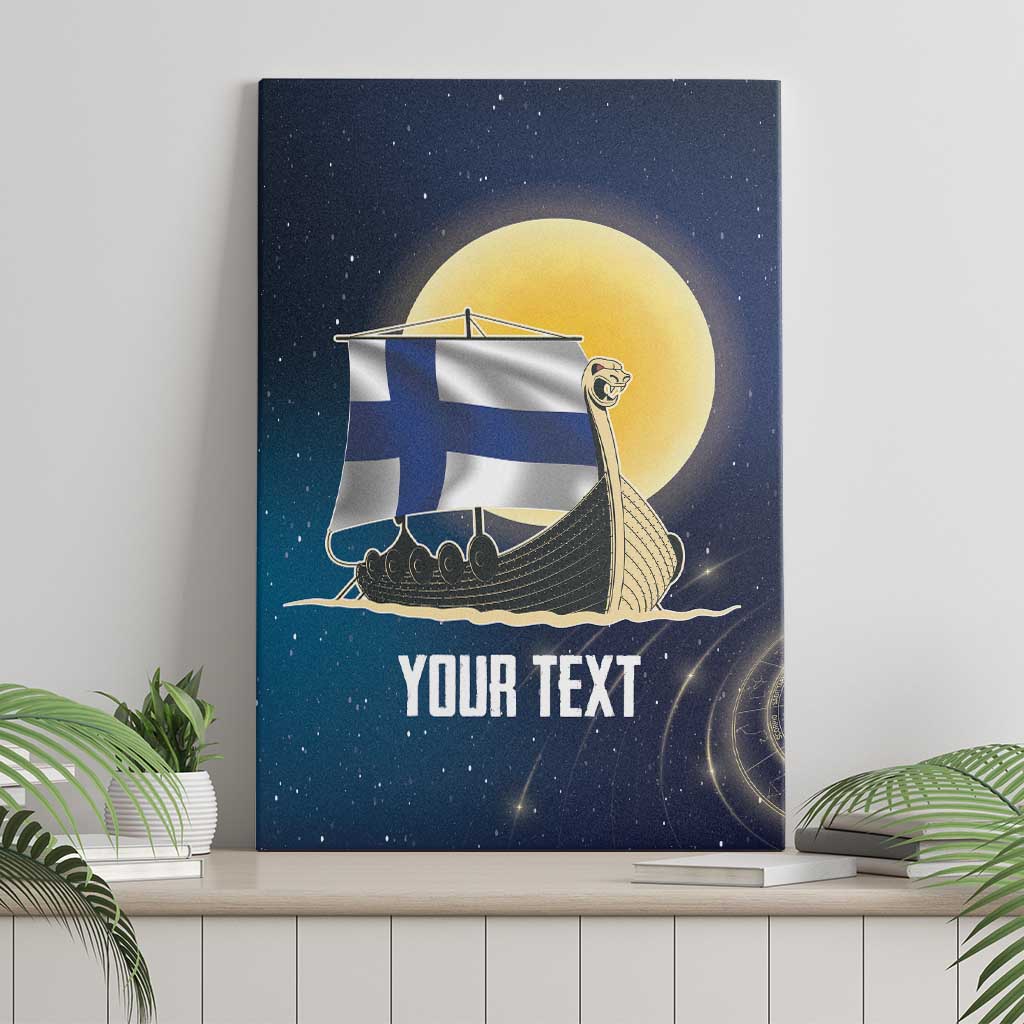 Personalized Finland Drakkar Vikings Canvas Wall Art Longships with Vegvisir