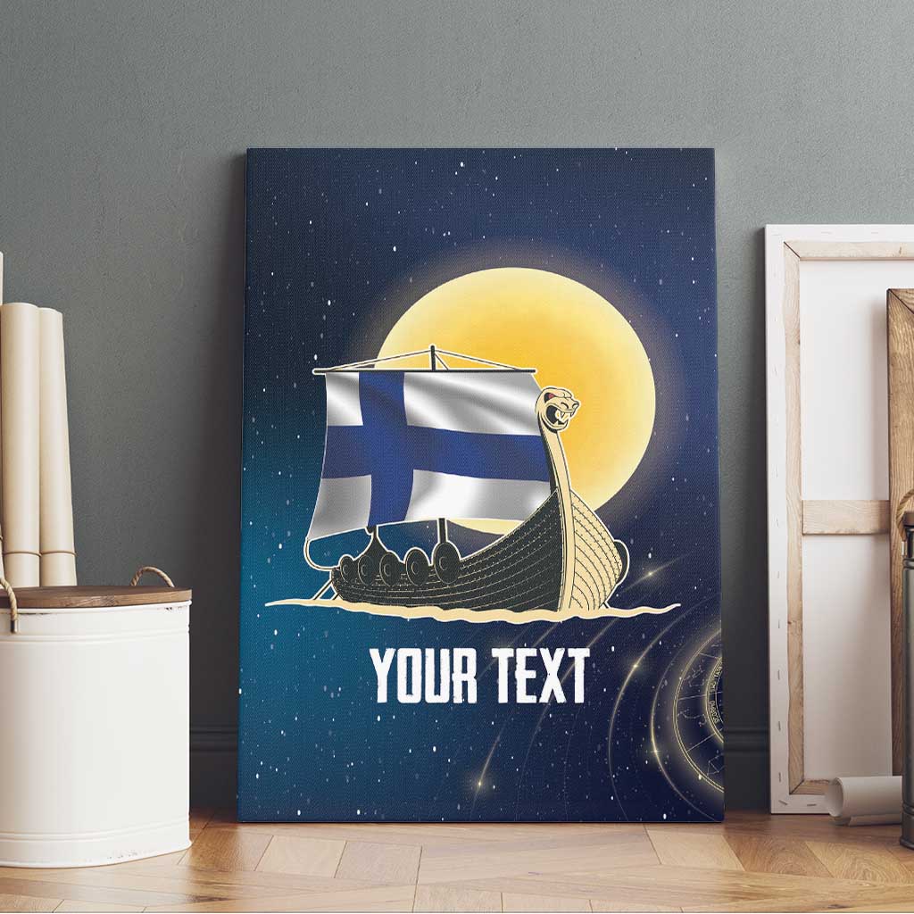 Personalized Finland Drakkar Vikings Canvas Wall Art Longships with Vegvisir