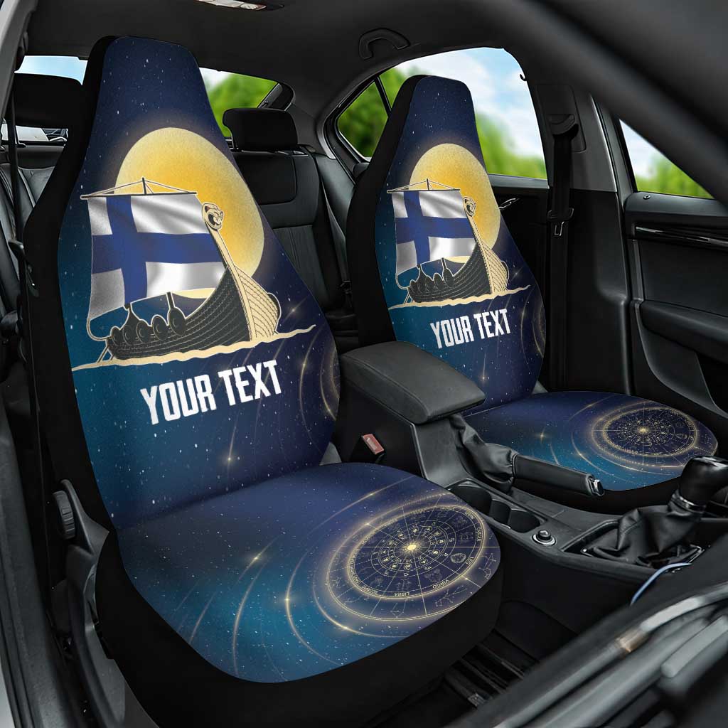 Personalized Finland Drakkar Vikings Car Seat Cover Longships with Vegvisir