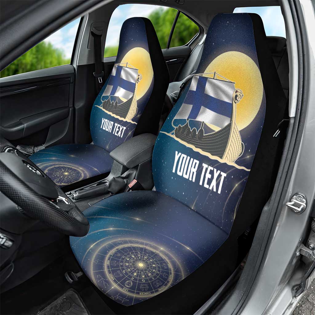 Personalized Finland Drakkar Vikings Car Seat Cover Longships with Vegvisir