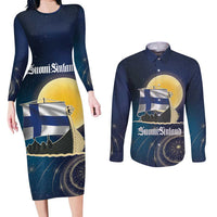 Personalized Finland Drakkar Vikings Couples Matching Long Sleeve Bodycon Dress and Long Sleeve Button Shirt Longships with Vegvisir