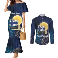 Personalized Finland Drakkar Vikings Couples Matching Mermaid Dress and Long Sleeve Button Shirt Longships with Vegvisir