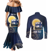 Personalized Finland Drakkar Vikings Couples Matching Mermaid Dress and Long Sleeve Button Shirt Longships with Vegvisir