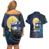 Personalized Finland Drakkar Vikings Couples Matching Off Shoulder Short Dress and Hawaiian Shirt Longships with Vegvisir