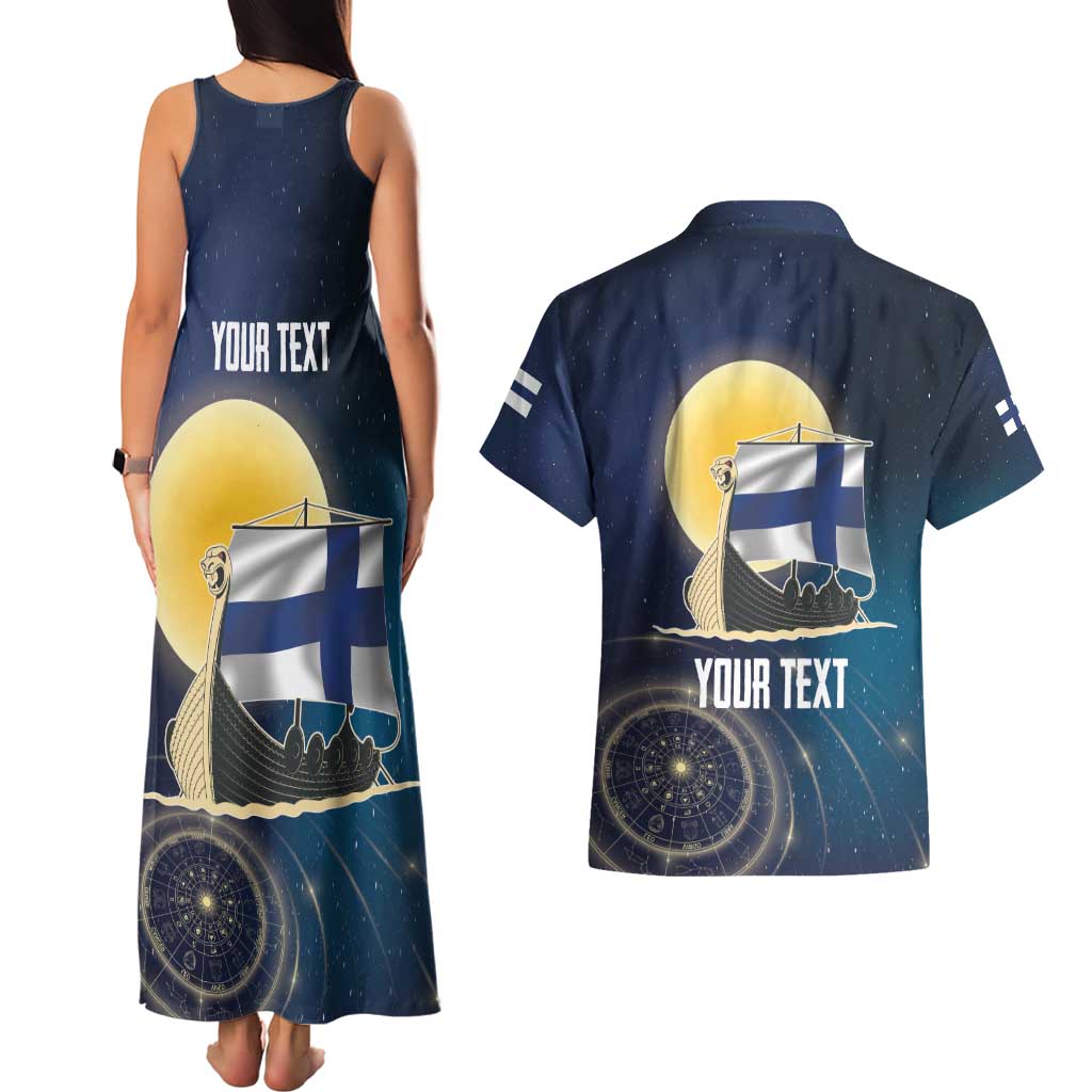 Personalized Finland Drakkar Vikings Couples Matching Tank Maxi Dress and Hawaiian Shirt Longships with Vegvisir