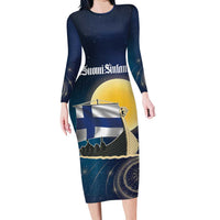 Personalized Finland Drakkar Vikings Family Matching Long Sleeve Bodycon Dress and Hawaiian Shirt Longships with Vegvisir