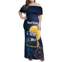 Personalized Finland Drakkar Vikings Family Matching Off Shoulder Maxi Dress and Hawaiian Shirt Longships with Vegvisir