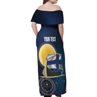 Personalized Finland Drakkar Vikings Family Matching Off Shoulder Maxi Dress and Hawaiian Shirt Longships with Vegvisir