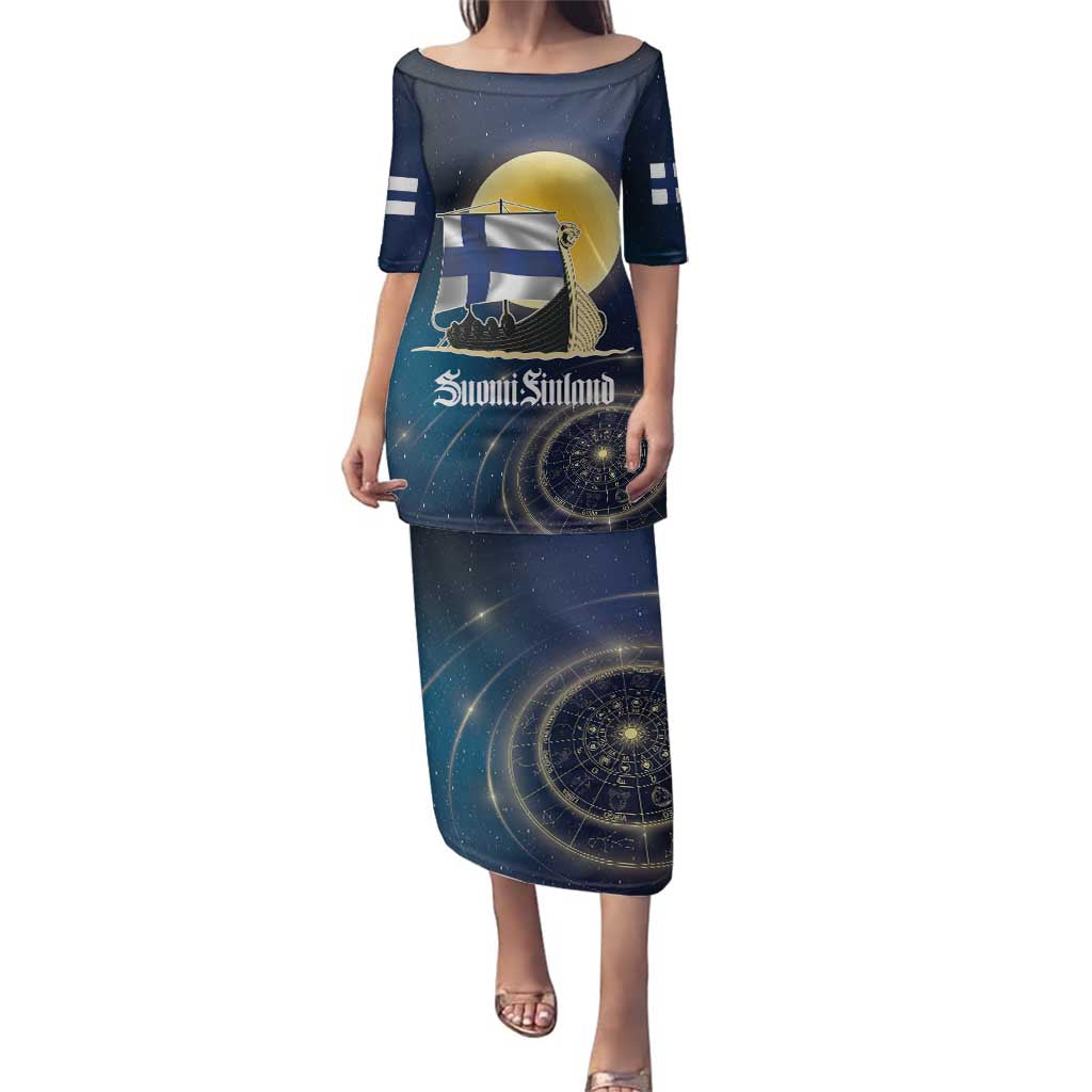 Personalized Finland Drakkar Vikings Family Matching Puletasi and Hawaiian Shirt Longships with Vegvisir