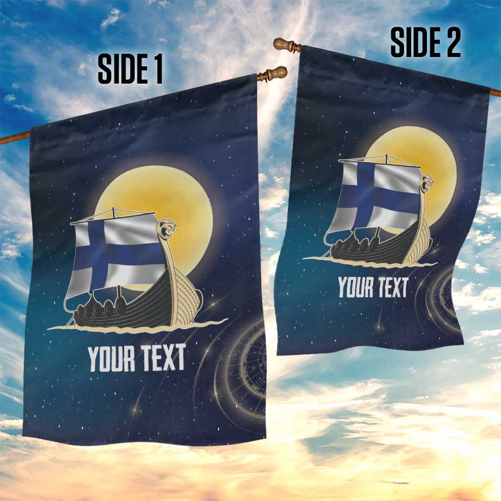 Personalized Finland Drakkar Vikings Garden Flag Longships with Vegvisir