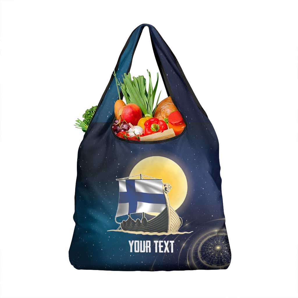 Personalized Finland Drakkar Vikings Grocery Bag Longships with Vegvisir
