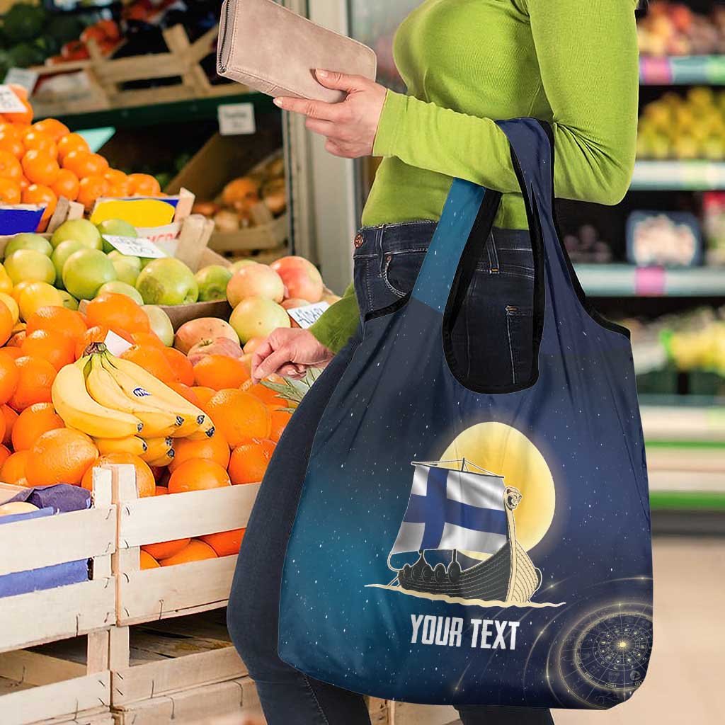 Personalized Finland Drakkar Vikings Grocery Bag Longships with Vegvisir