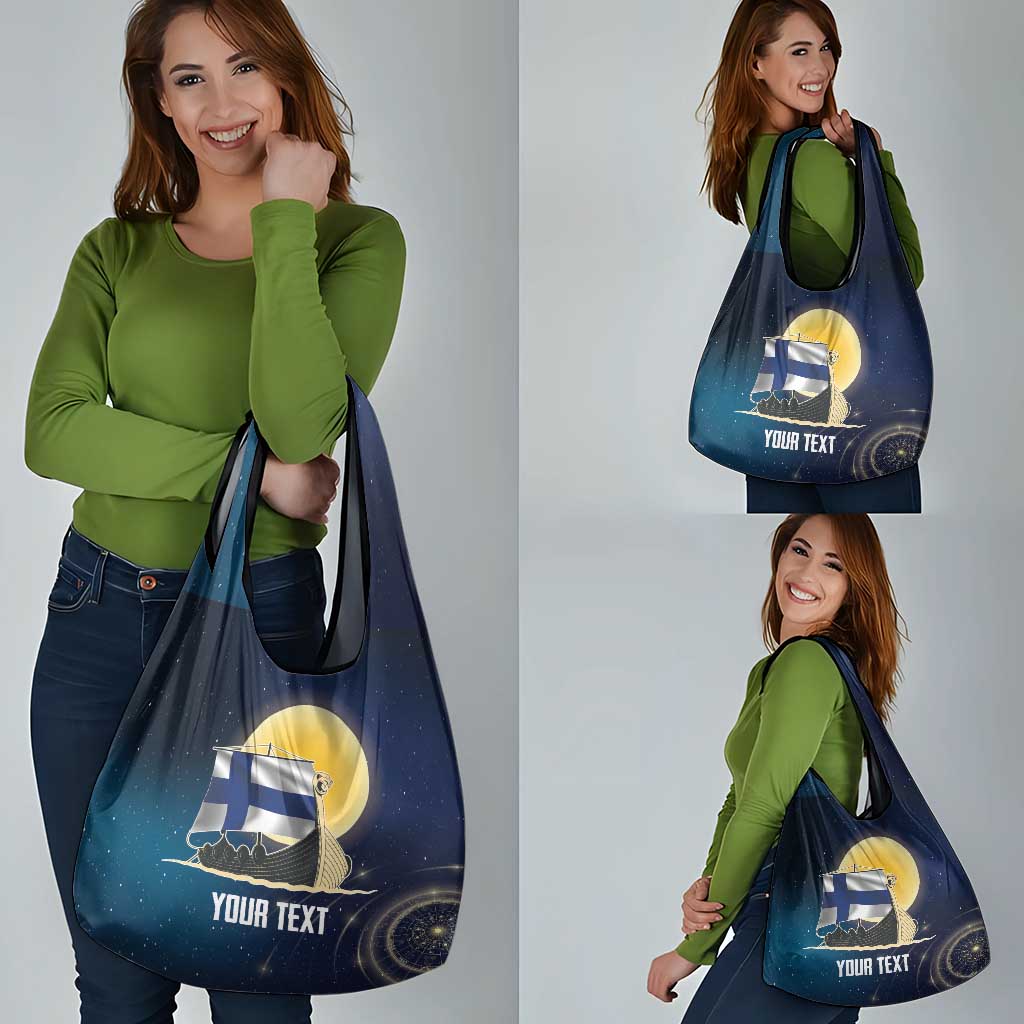 Personalized Finland Drakkar Vikings Grocery Bag Longships with Vegvisir