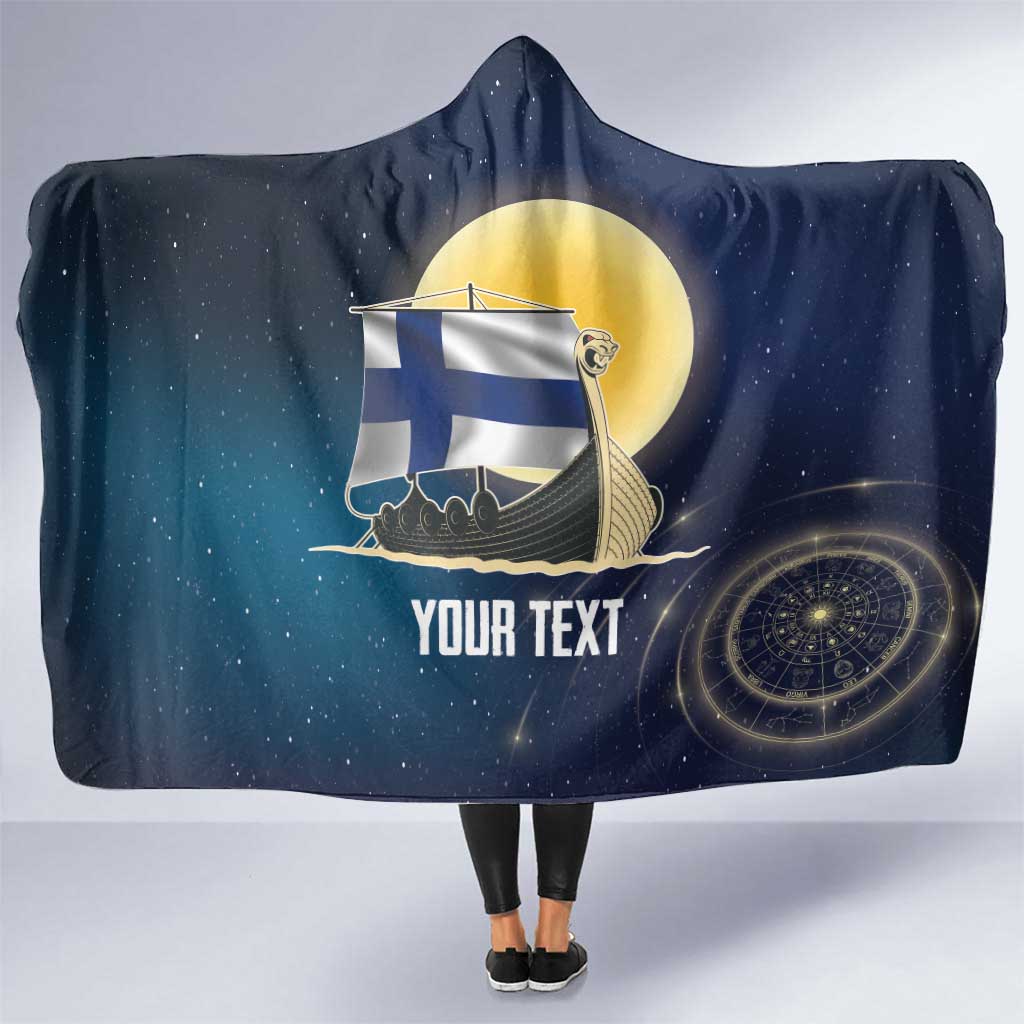 Personalized Finland Drakkar Vikings Hooded Blanket Longships with Vegvisir
