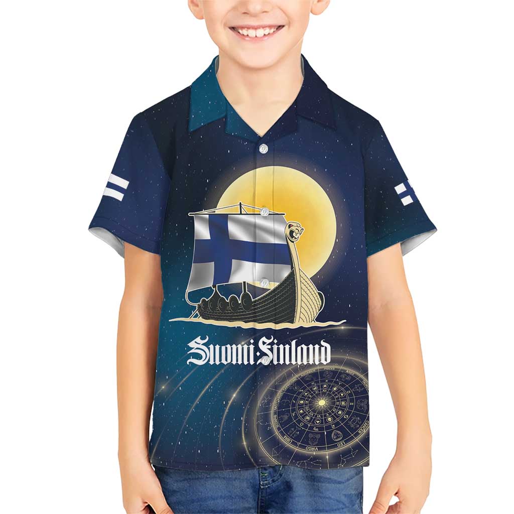 Personalized Finland Drakkar Vikings Kid Hawaiian Shirt Longships with Vegvisir