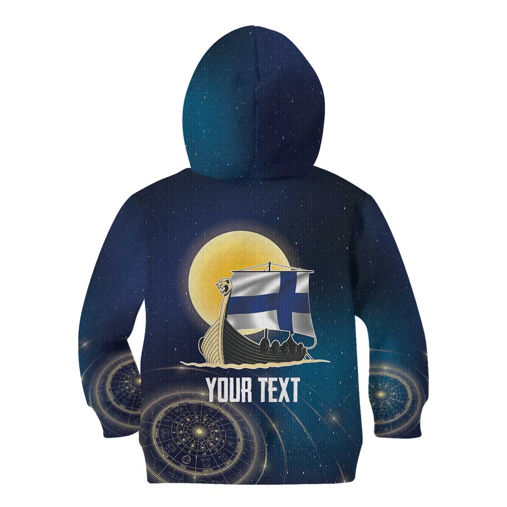 Personalized Finland Drakkar Vikings Kid Hoodie Longships with Vegvisir