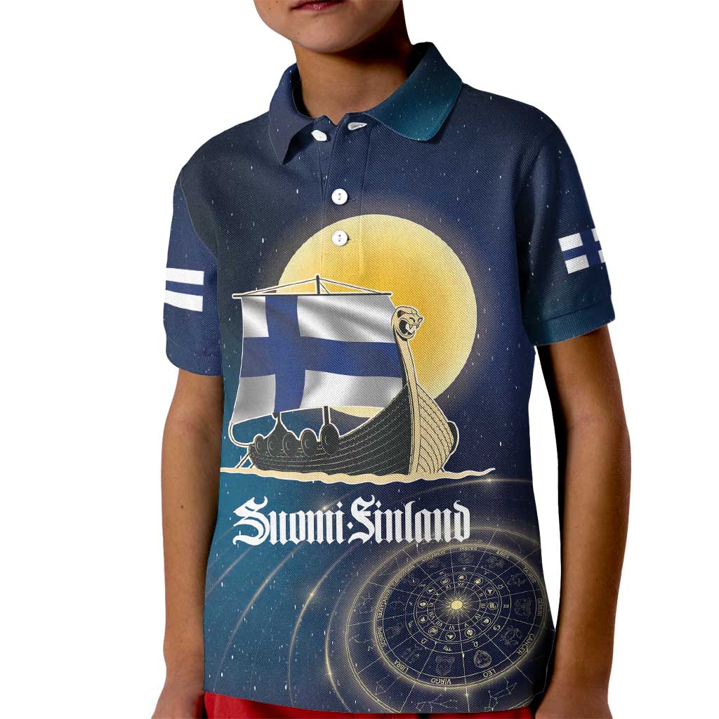 Personalized Finland Drakkar Vikings Kid Polo Shirt Longships with Vegvisir
