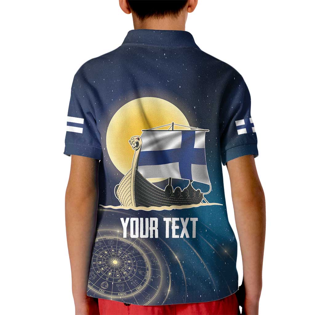 Personalized Finland Drakkar Vikings Kid Polo Shirt Longships with Vegvisir