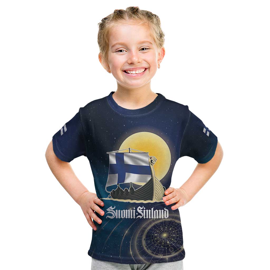 Personalized Finland Drakkar Vikings Kid T Shirt Longships with Vegvisir