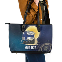 Personalized Finland Drakkar Vikings Leather Tote Bag Longships with Vegvisir