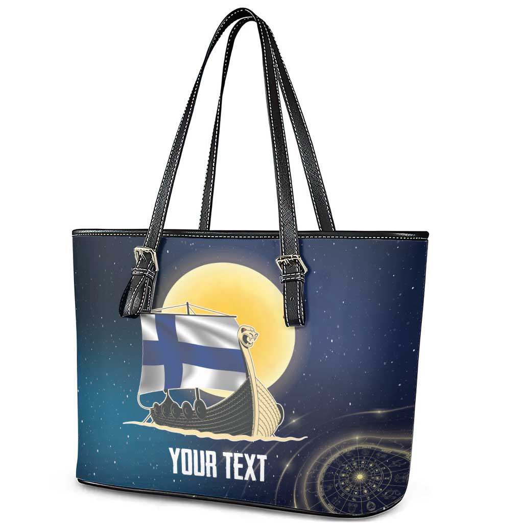 Personalized Finland Drakkar Vikings Leather Tote Bag Longships with Vegvisir