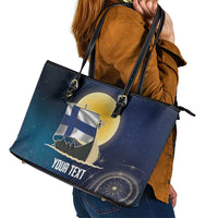 Personalized Finland Drakkar Vikings Leather Tote Bag Longships with Vegvisir