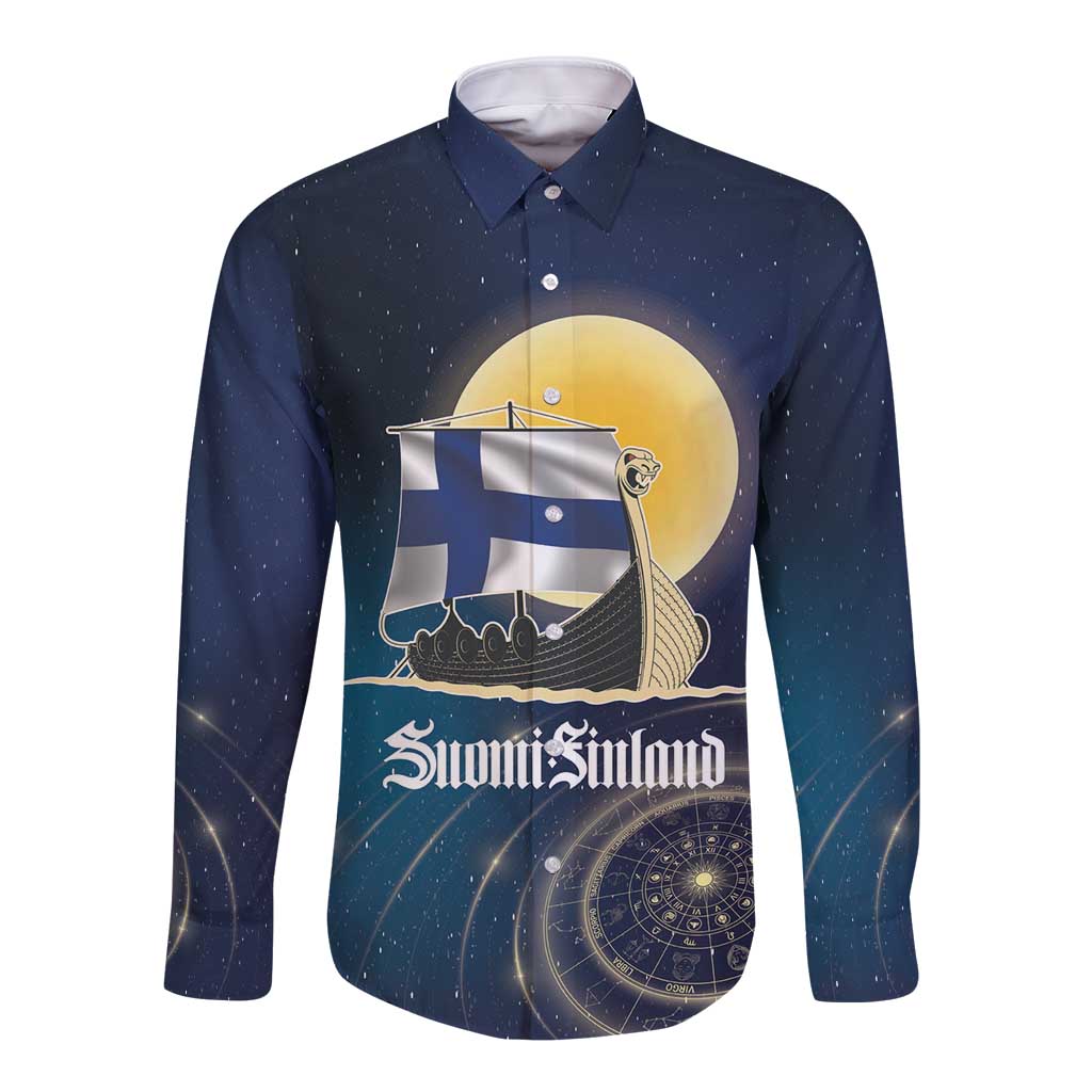 Personalized Finland Drakkar Vikings Long Sleeve Button Shirt Longships with Vegvisir