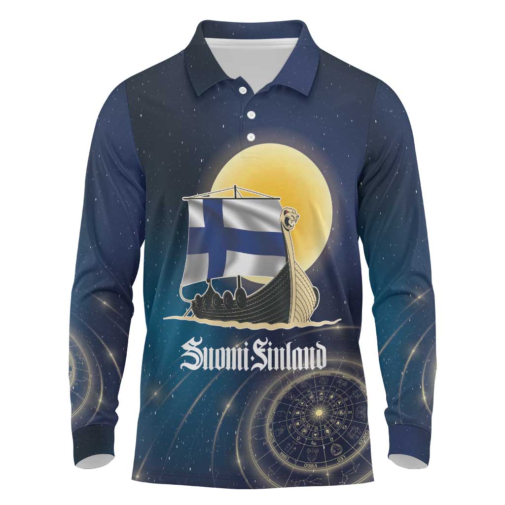 Personalized Finland Drakkar Vikings Long Sleeve Polo Shirt Longships with Vegvisir
