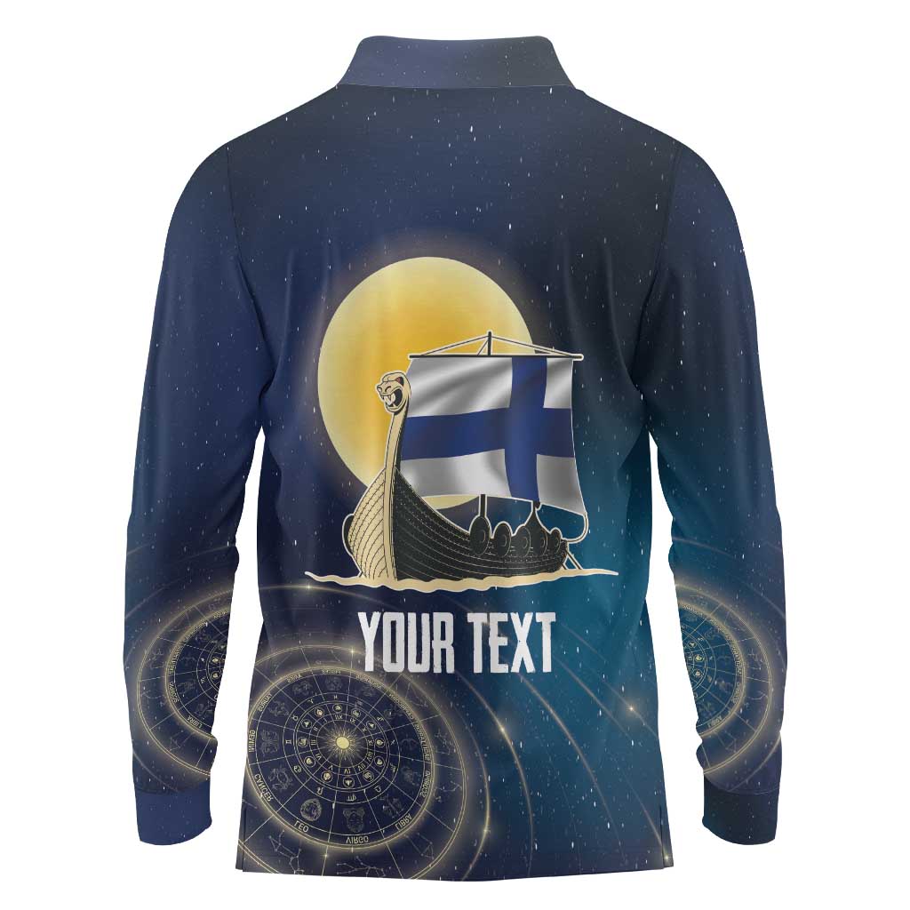 Personalized Finland Drakkar Vikings Long Sleeve Polo Shirt Longships with Vegvisir