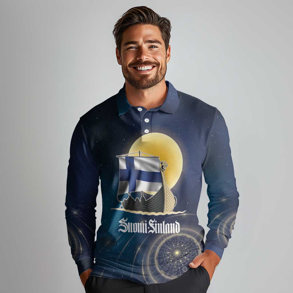 Personalized Finland Drakkar Vikings Long Sleeve Polo Shirt Longships with Vegvisir
