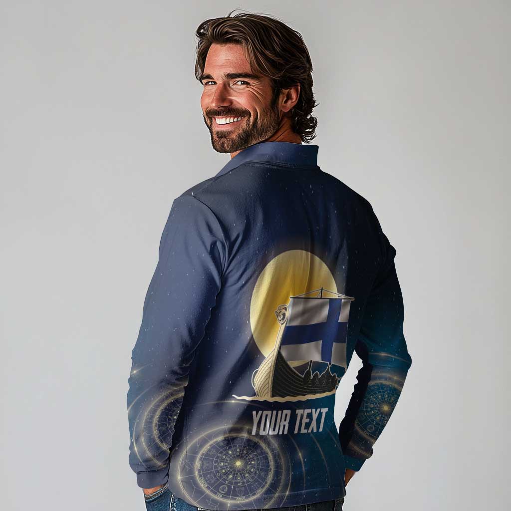Personalized Finland Drakkar Vikings Long Sleeve Polo Shirt Longships with Vegvisir