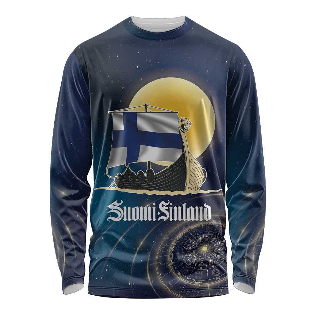 Personalized Finland Drakkar Vikings Long Sleeve Shirt Longships with Vegvisir
