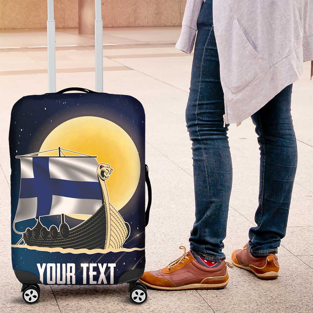 Personalized Finland Drakkar Vikings Luggage Cover Longships with Vegvisir