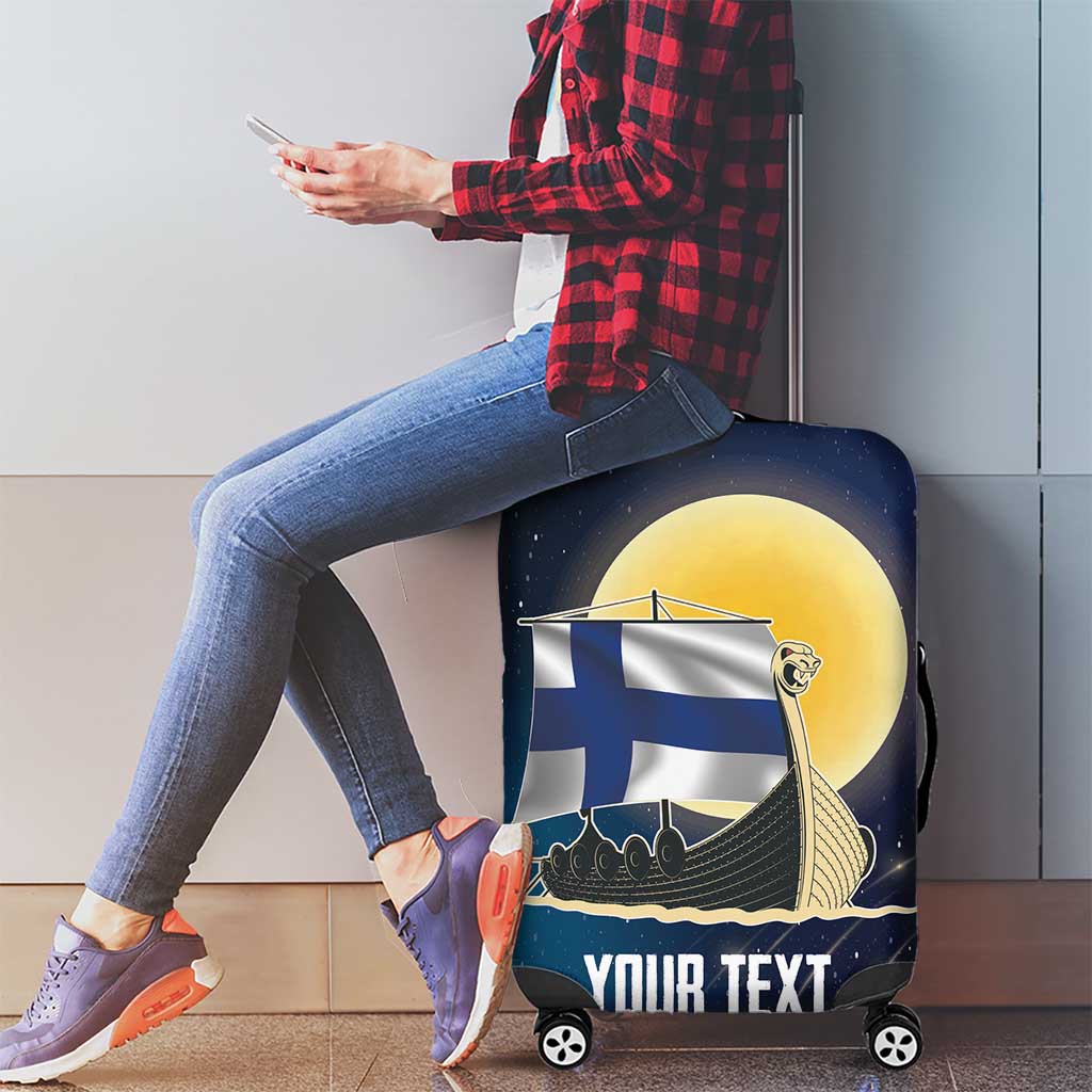 Personalized Finland Drakkar Vikings Luggage Cover Longships with Vegvisir