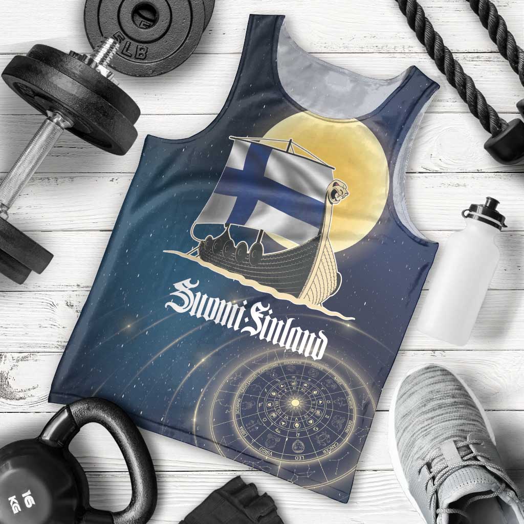 Personalized Finland Drakkar Vikings Men Tank Top Longships with Vegvisir