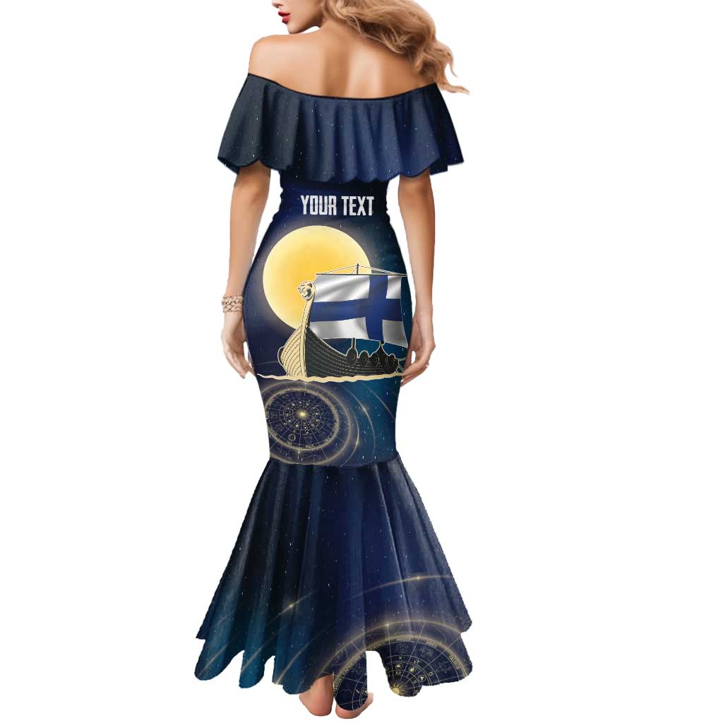 Personalized Finland Drakkar Vikings Mermaid Dress Longships with Vegvisir